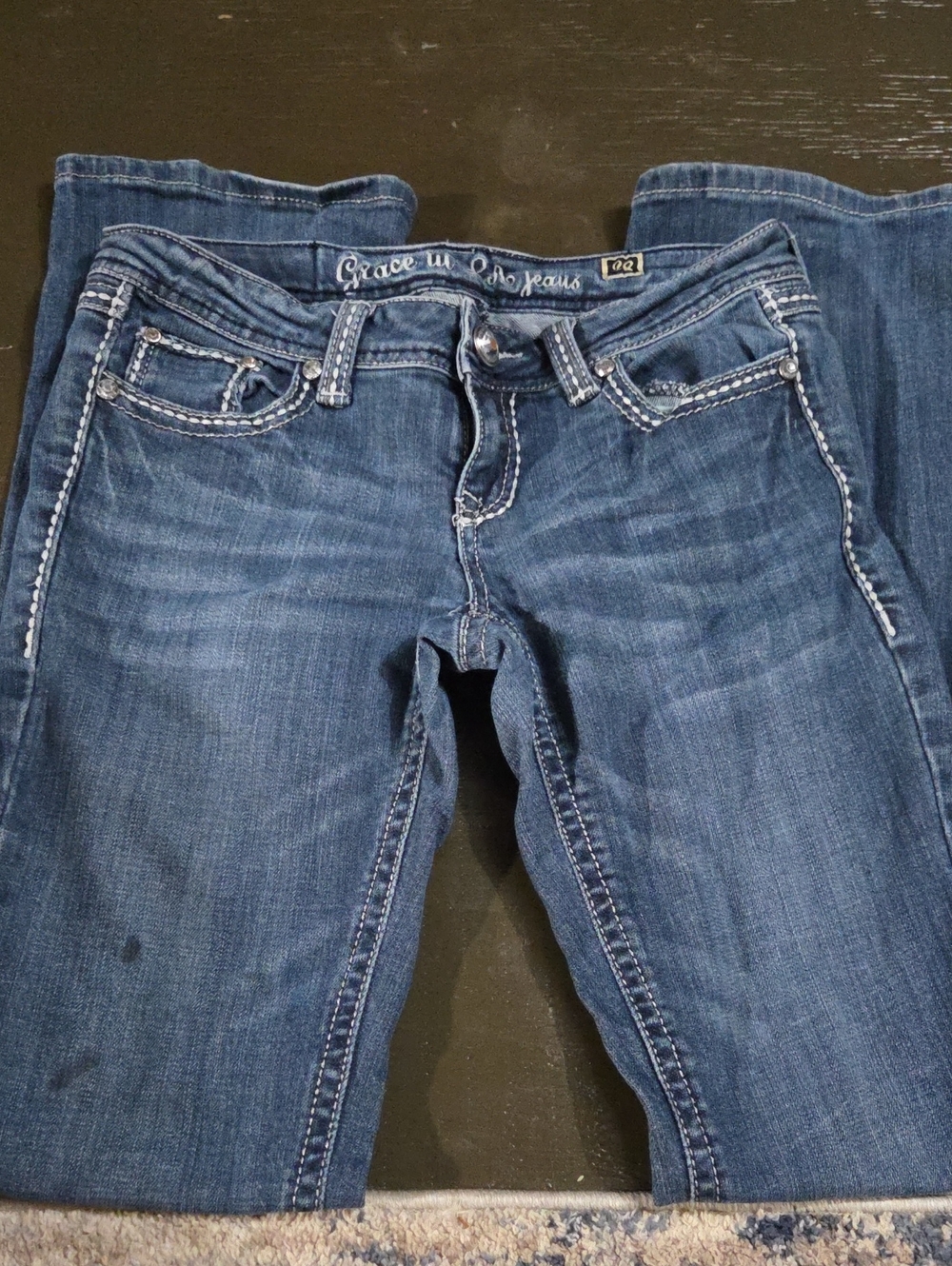 Grace in LA Women's Embellished Cross Bootcut Jeans Medium Wash